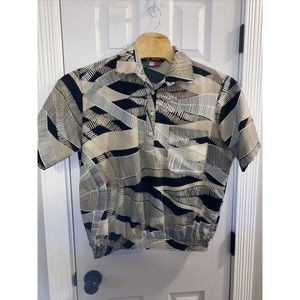 D’Accord Short Sleeve Half Button Polo Shirt. Mens Large Black Tan White